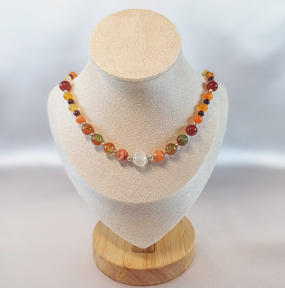 Collier #4 mit Carneol und Wassermelonenjade