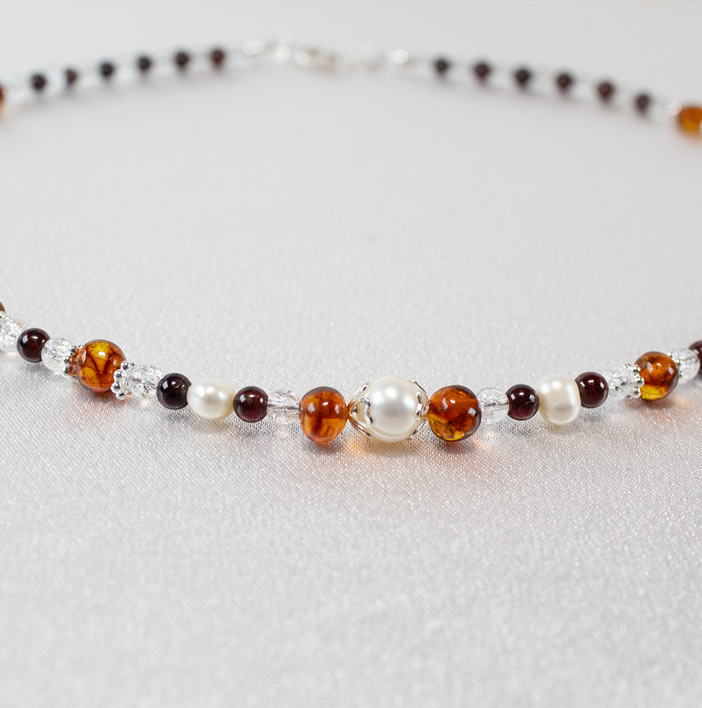 #13 Collier mit Perlen und Bernstein – Bild 2